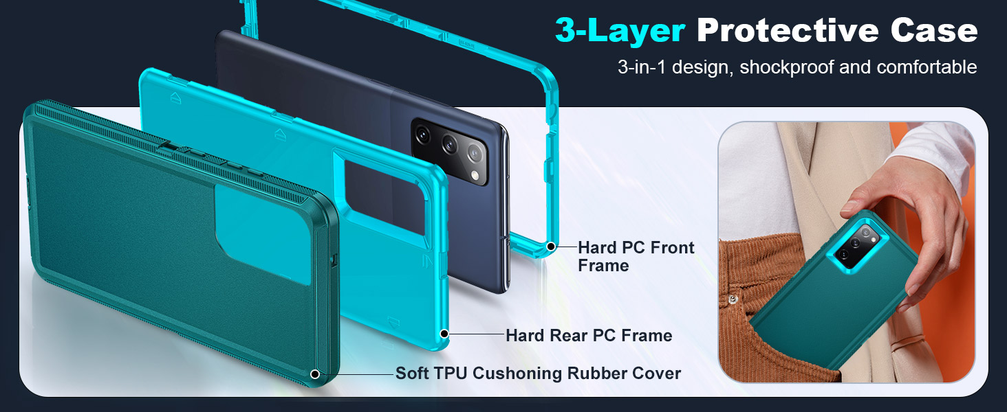 Samsung Galaxy S20 FE Phone Case: with 1Pack Tempered Glass Screen Protector, Heavy Duty 3 in 1