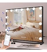 FENCHILIN Hollywood Vanity Mirror with Lights and Bluetooth Speaker Makeup with 15 Dimmable Light...