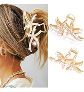 Banatra Starfish Hair Claw Clips Gold Pearl Hair Clip Claw Large Metal Hair Clips Rhinestone Hair...