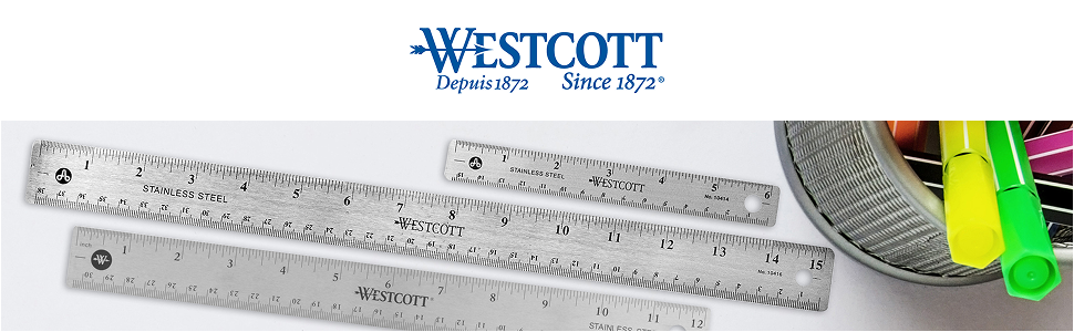 Westcott Stainless Steel Ruler Set with Non-Slip Cork Backing, for Crafting, Office