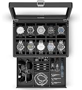 Vlando Watch Box 10 Slots, Lockable Watch Case with Textured Leather, 2 Layer Watch Holder for Ri...
