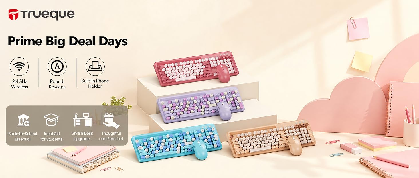 Colorful wireless keyboard and mouse combos with built-in phone holders for Prime Big Deal Days
