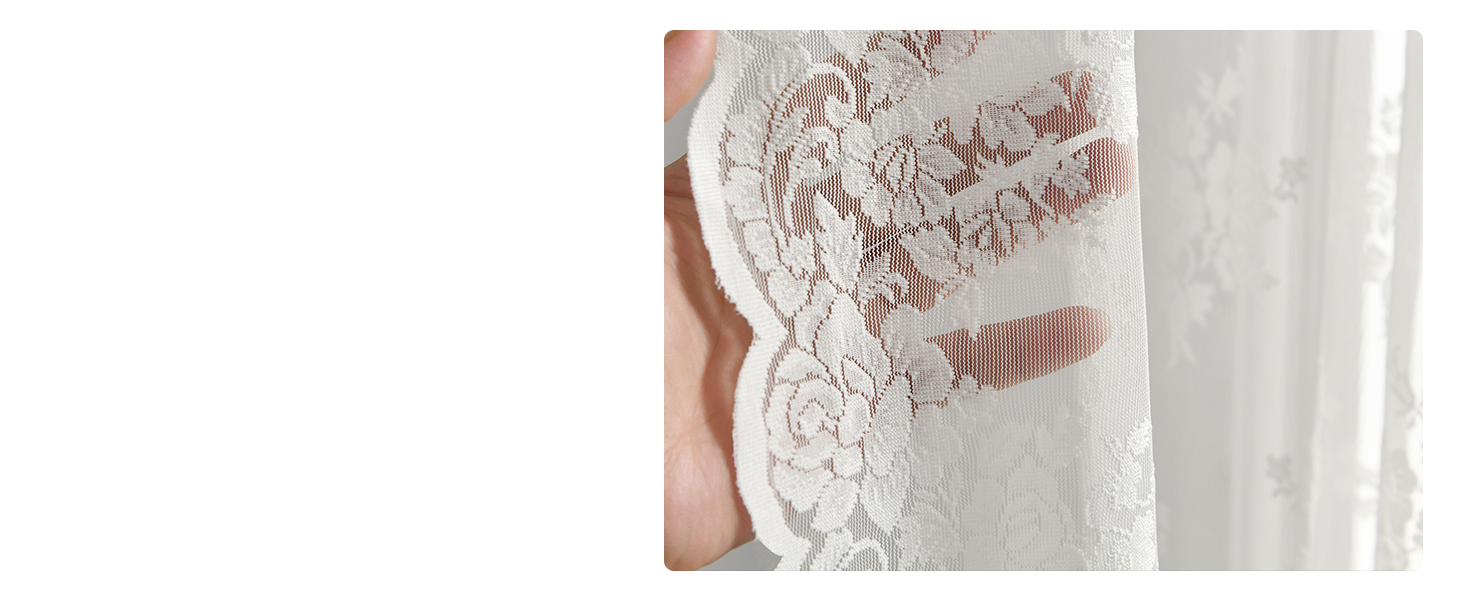 Kotile delicate lace curtains for bedroom ivory sheer lace curtains 2 panels set for living room