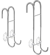 Shower Door Towel Hooks (2-Pack), 9"~13" Length Adjustable Hook for Framed & Frameless Over The D...