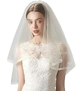 YAEISM Ribbon Edge Wedding Veil White Tulle Bachelorette Party Veil 2 Tier Elegant Bride To Be Ve...