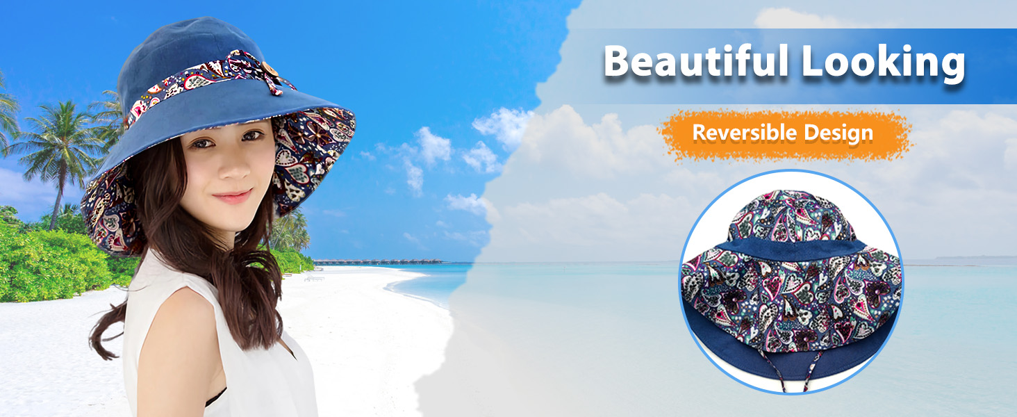Women Bohemian Reversible Floral cotton polyester beautiful charming beach activities Sun Hat