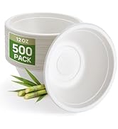 Goodluck 500 Pack White 12 oz Compostable Sugarcane Deep Bowls | Heavy Duty Bagasse Disposable Pa...