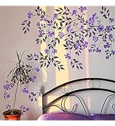 Supzone Purple Vine Flowers Wall Decal Hanging Vine Branch Floral Wall Stickers Self-Adhesive Wal...