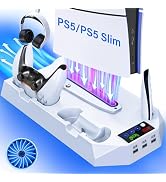 PS5 Slim Stand and Cooling Station for PS5 Console&Playstation 5 Slim Cooling Stand for PS5 Disc/...