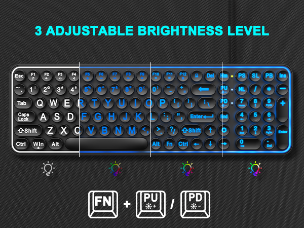 Large Print Backlit Computer Keyboard, Wired Lighted Typewriter Keyboard with 7-Color Backlit