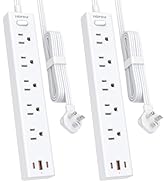 HOPOW Power Strip Surge Protector, 2 Pack, 6 Ft Ultra Thin Flat Extension Cord, Surge Protector w...