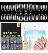 UNA GELLA Short Almond Gel Nail Tips Kit, Pre Etched Short Nail Tips Almond Shape 120Pcs with Gel...