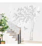 Large Black Tree Wall Decals Simple Sketch Tree Minimalist Line Art Wall Stickers Peel and Stick ...