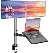 WALI Triple Arm Laptop and Dual Monitor Desk Mount for 17" Notebook and Up to 27" Screens, Extra ...