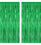 2 Pack Tinsel Backdrop, 3.28 FTx7.05 FT Green St Patricks Day Party Decorations, Metallic Backdro...