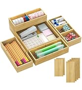 SpaceWhisper Bamboo Drawer Organizer, 5-Piece Drawer Divider with Removable Dividers for Organiza...