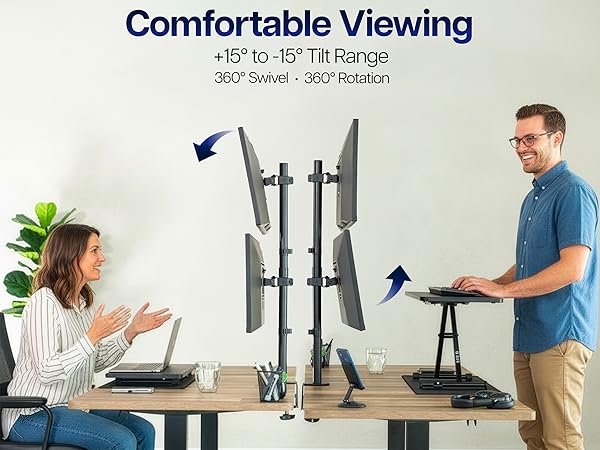 dual monitor mount stacked vertical ultrawide desk mount adjustable VESA clamp stand cable mgmt
