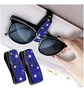 Set of 2 Bling Rhinestone Car Sun Visor Glasses Holders with Anti-Scratch Sponge,Car Decoration f...