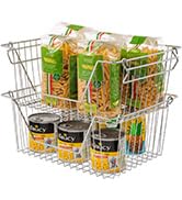 SANNO Wire Metal Basket Bin, Stackable Storage Baskets, Cubby Bins for Food, Kitchen, Home, Pantr...