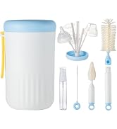 Ariseno Baby Bottle Cleaner Kit, 6-in-1 Silicone & Nipple Brush, Straw Brush, Drying Rack, Dispen...