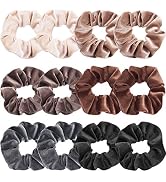 IVARYSS Scrunchies for Women, 12 Pcs Neutral Velvet Scrunchies for Hair, Classic Elastic Thick Sc...