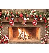 CHAIYA 7x5ft Christmas Photography Backdrops Christmas Fireplace Decoration Background Christmas ...