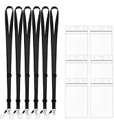 AMUU 6 Pack Lanyards Adjustable Extend Length Black Lanyard with id Badge Holder for Women Keys K...