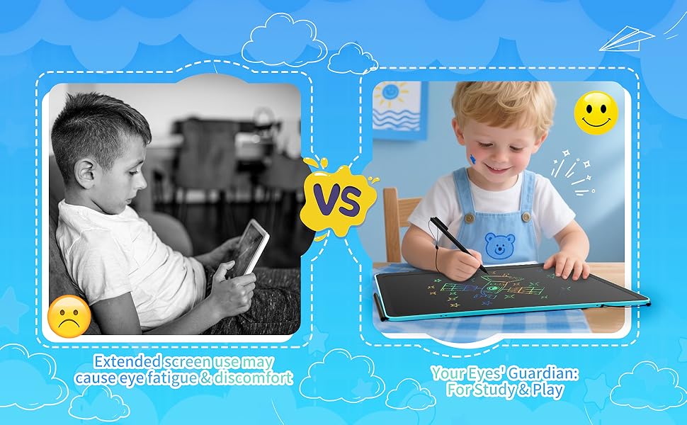 Staring at a tablet is hard on kids' eyes, but an LCD drawing board is much easier on them.