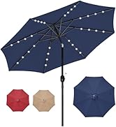 HealSmart 9' Solar Umbrella 32 LED Lighted Patio Umbrella with Push Button Tilt/Crank, Outdoor Ta...