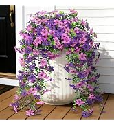 Roberly 4 Pcs Artificial Hanging Flowers for Outdoors, Realistic Faux Silk Flowers UV Resistant F...
