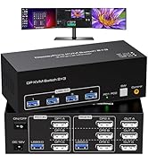 ATLAHET 8K Displayport KVM Switch 3 Monitors 2 Computers 4K 120Hz DP KVM Switches Triple Monitor ...