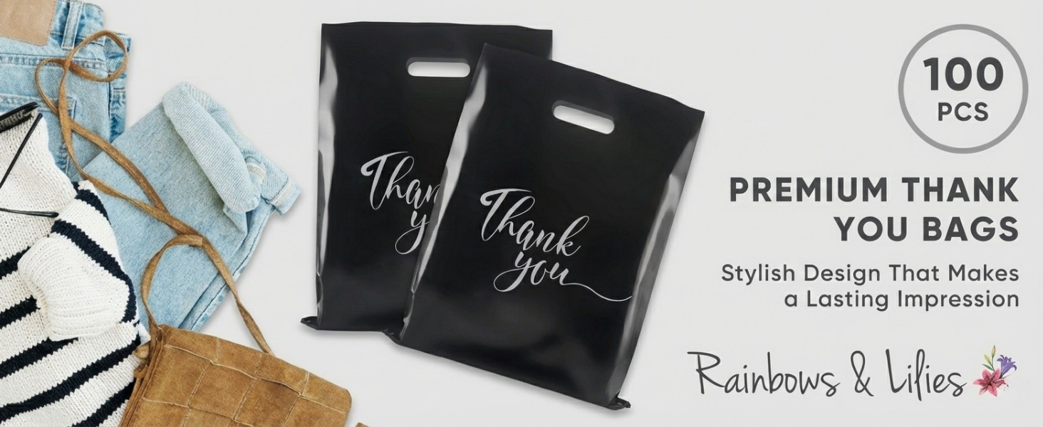 Thick Black Gift Bags Bulk Black Thank You Bags Handles Large Reusable t-shirt bags shop store bags