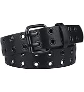 maikun Grommet Leather Belts for Men, Mens Black Studded Belt, Womens Punk Accessories
