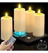 SoulBay Flameless Candles Rechargeable, 4 Pack LED Flickering Waterproof White Pillar Candles wit...