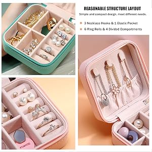 Small Jewelry Box for Women Girls, PU Leather Travel Jewelry Organizer Case