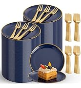 Festiva 400Pcs Navy Blue Gold Dessert Plates 6.3