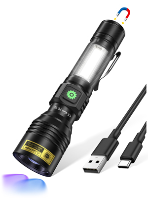 uv light flashlight, 365nm+395nm dual light source