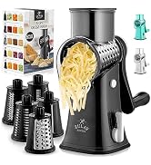 Rotary Cheese Grater with Handle & Upgraded Suction Base - Cheese Shredder with 5 Interchangeable...