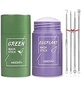 2 Pack Green Tea/Eggplant Purifying Clay Stick Mask, Green Tea Cleansing Mask Blackhead Remover, ...