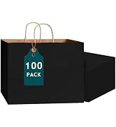 Bakepacker 100-Pack Wide Large Size Paper Bags With Handles Bulk 12.6"x4.3"x10" Black Party Kraft...