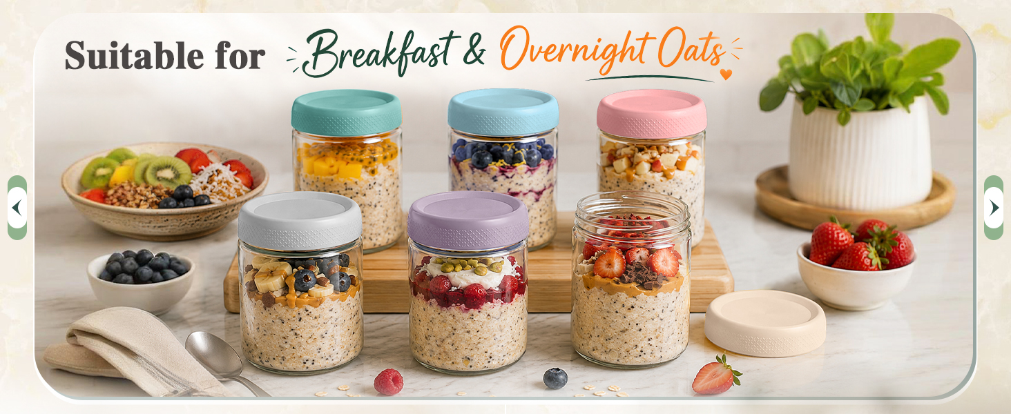 glass overnight oats containers with lids 16 oz