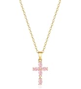 Cross Necklace for Women Teen Girls, 14K Gold Plated Birthstone Necklaces Cubic Zirconia Cross Pe...