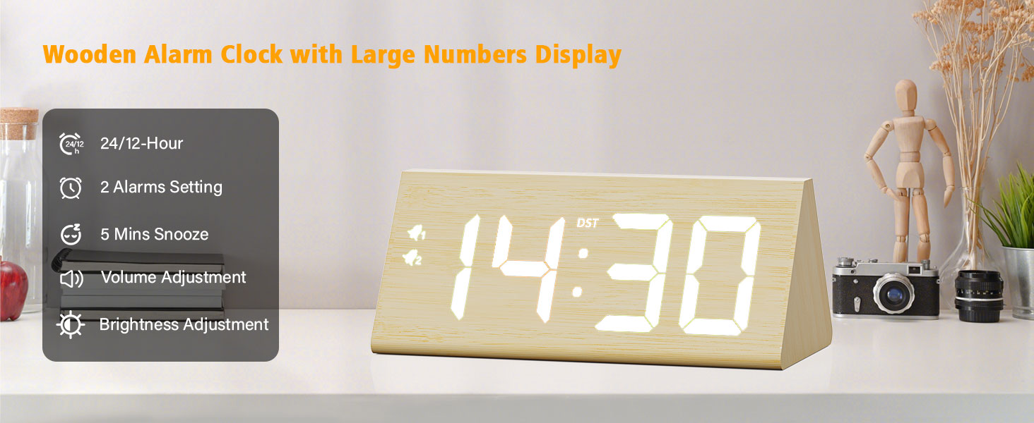 wooden digital alarm clock