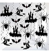 Black Halloween Hanging Swirs Decorations - Pack of 30 | Hanging Bats And Spiders for Hocus Pocus...