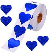 1.5" Glitter Blue Heart Stickers, Large Heart Labels Valentines Decor 500 per Roll, Valentine's D...
