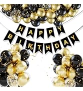 Black Gold Birthday Party Decorations 100pcs Gold Black Balloons Garland Arch kit with Pre-Strung...
