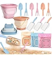 Beach Sand Toys Mesh Shovel Set for Kids, 3 Pack Collapsible Sand Buckets and Filter Sand Scooper...