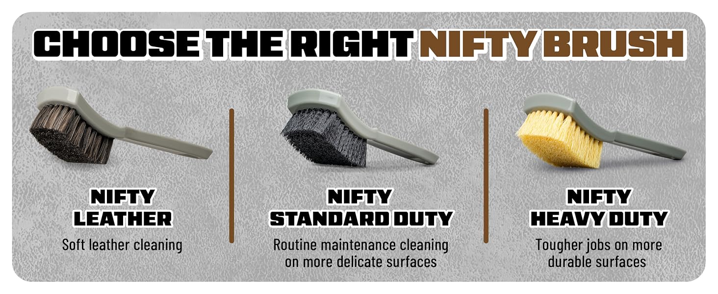 soft leather brush maintenance brush, and a heavy-duty scrub brush by bristle firmness, best use