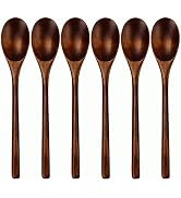 Spoons, Wooden Spoons for Eating, 6 Pieces Japanese Natural Plant Ellipse Wooden Ladle Spoon Set ...