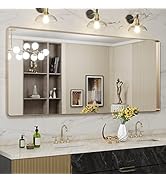 LOAAO 72”X32” Gold Bathroom Mirror, Rounded Rectangle Gold Frame Mirror, Brushed Gold Bathroom Va...
